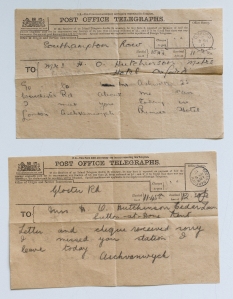 Telegrams from Aschvanwych paid to search for the missing Captain